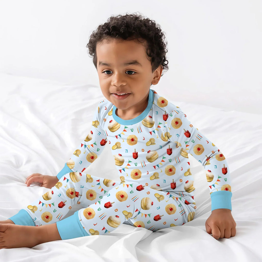 Hanukkah Donuts Two Piece Long Sleeve Pajama Set , Hanukkah Donuts Two Piece Long Sleeve Pajama Set - 12-18M / Blue