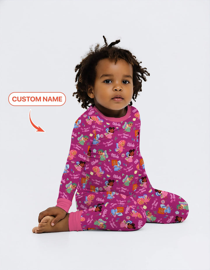 Custom Name Little Garden Fairy Bamboo Two Piece Long Sleeve Pajama Set