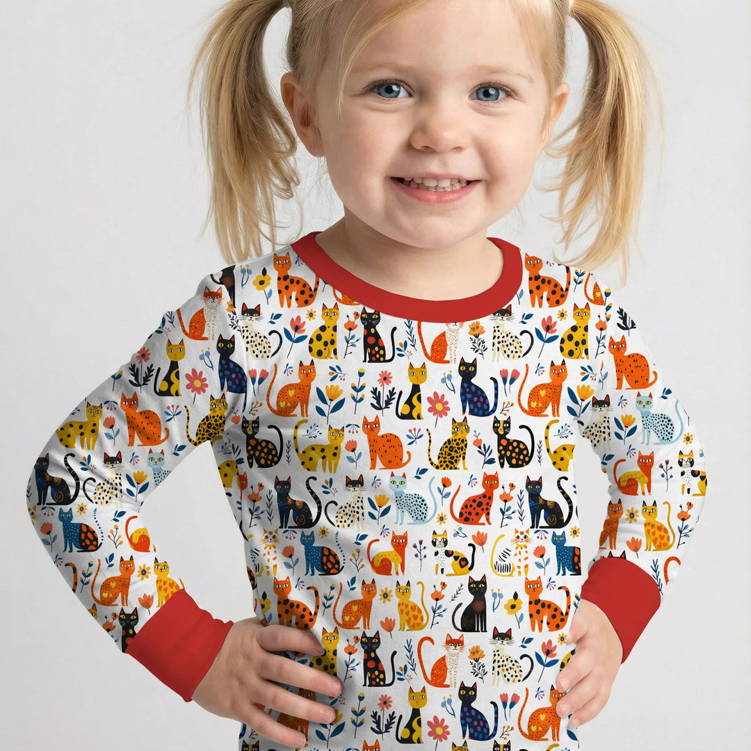 Whimsy Woodland Cats Bamboo Two Piece Long Sleeve Pajama Set