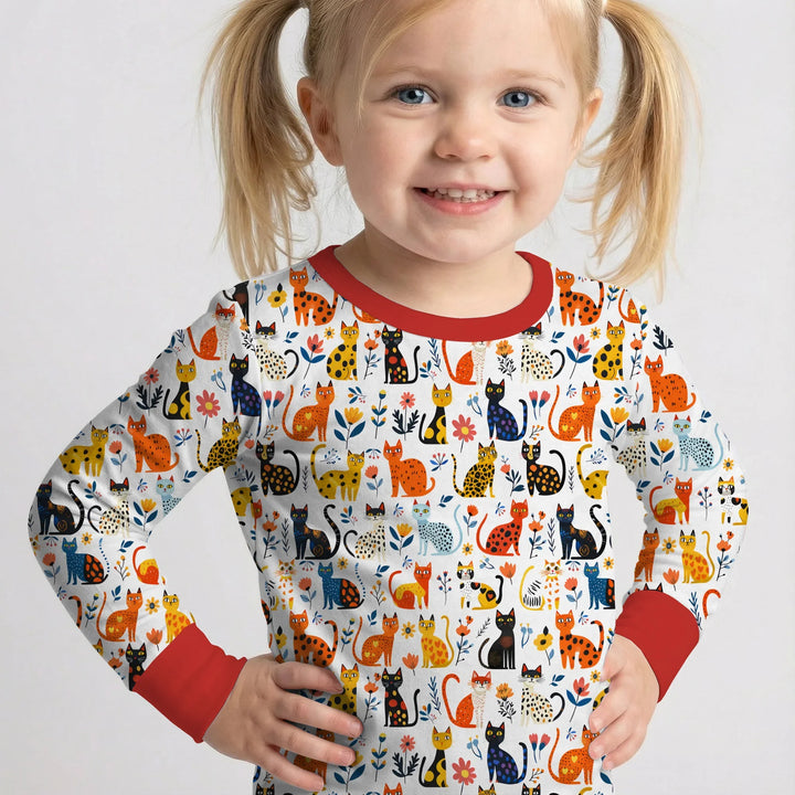 Whimsy Woodland Cats Bamboo Two Piece Long Sleeve Pajama Set