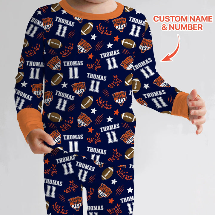 Custom Name Football Good Better Best Bamboo Two Piece Long Sleeve Pajama Set