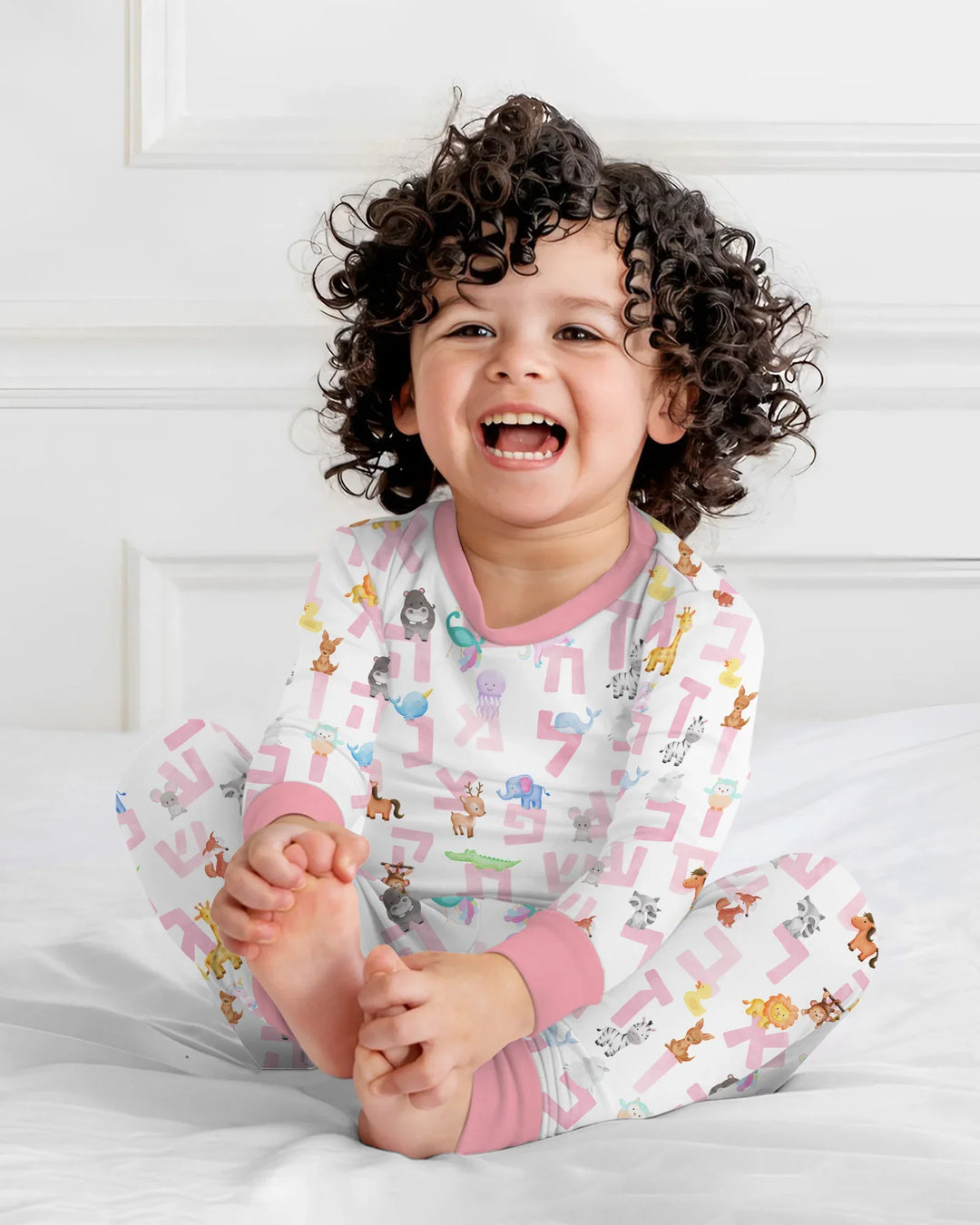 Hebrew Animal Alphabet Bamboo Two Piece Long Sleeve Pajama Set