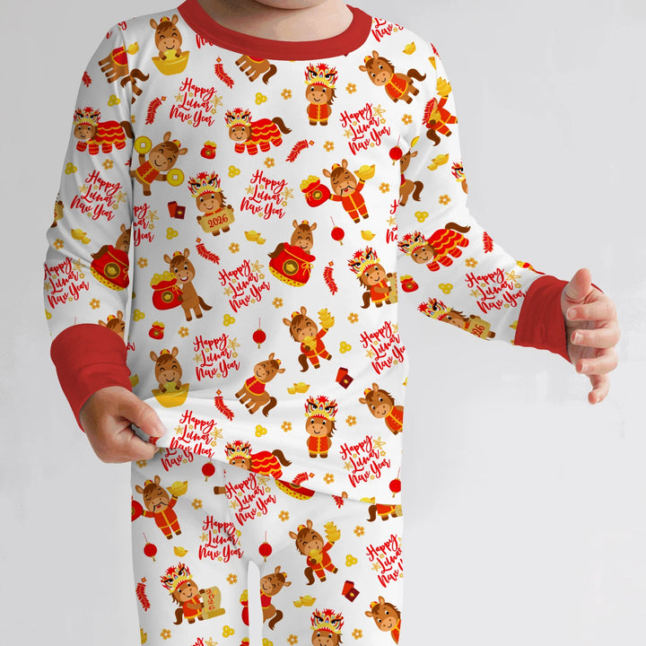 Year of the Horse Bamboo Two Piece Long Sleeve Pajama Set
