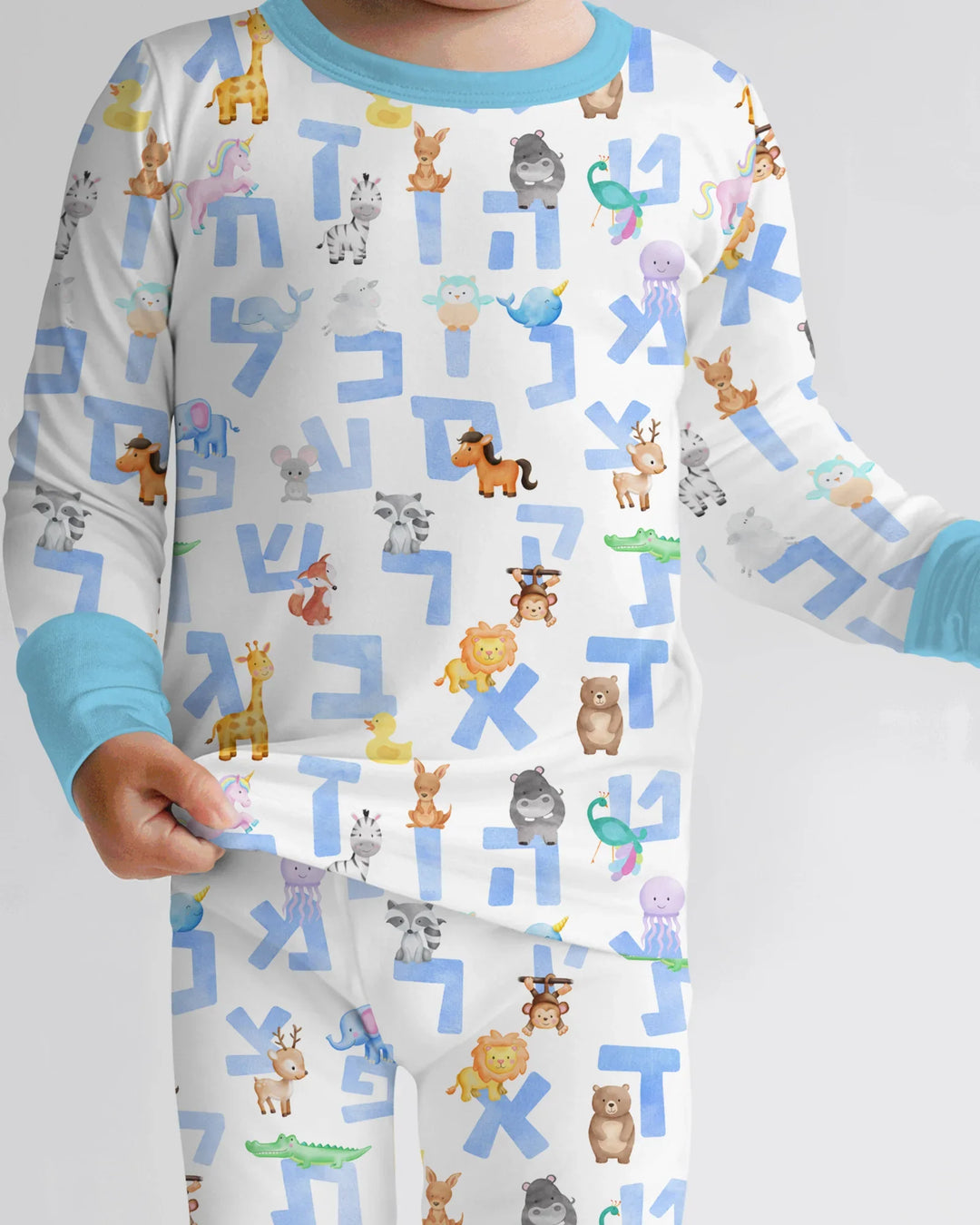 Hebrew Animal Alphabet Bamboo Two Piece Long Sleeve Pajama Set
