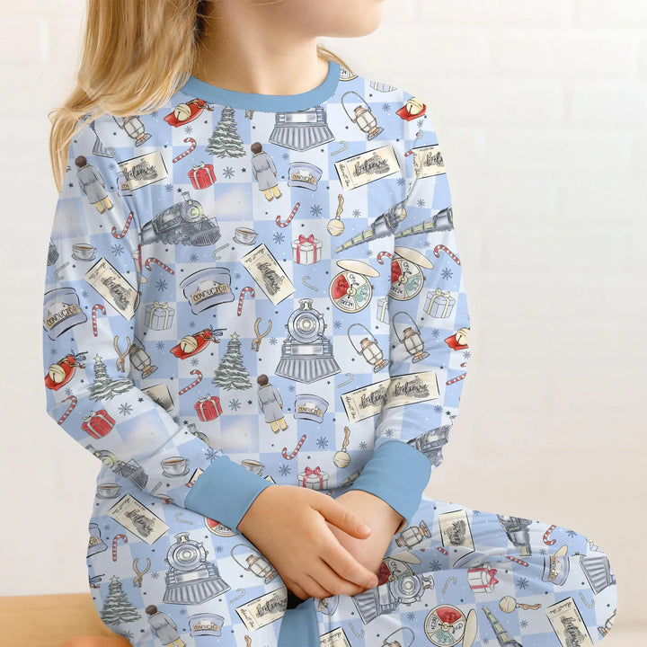 Christmas Train Bamboo Two Piece Long Sleeve Pajama Set