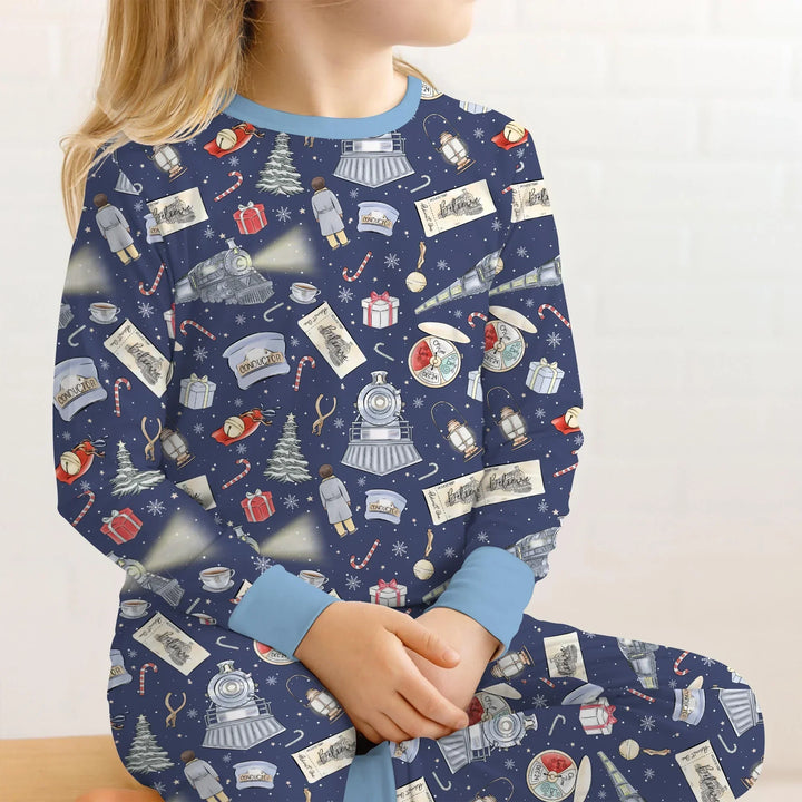 Christmas Train Bamboo Two Piece Long Sleeve Pajama Set