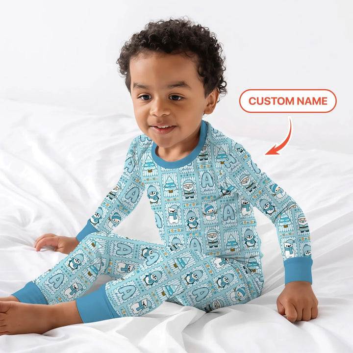 Custom Name Winter Wonderland Bamboo Two Piece Long Sleeve Pajama Set
