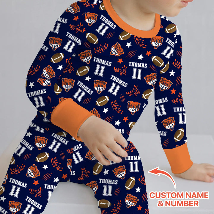 Custom Name Football Good Better Best Bamboo Two Piece Long Sleeve Pajama Set