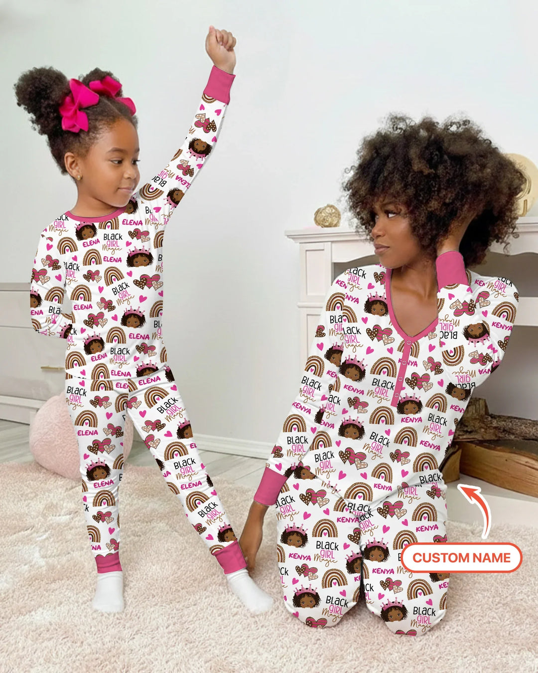 Black Girl Magic Custom Name Bamboo Two Piece Long Sleeve Pajama Set