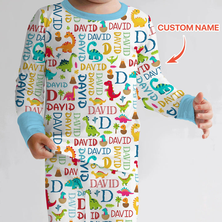 Personalized Fantasy Dinosaur Word Bamboo Two Piece Long Sleeve Pajama Set