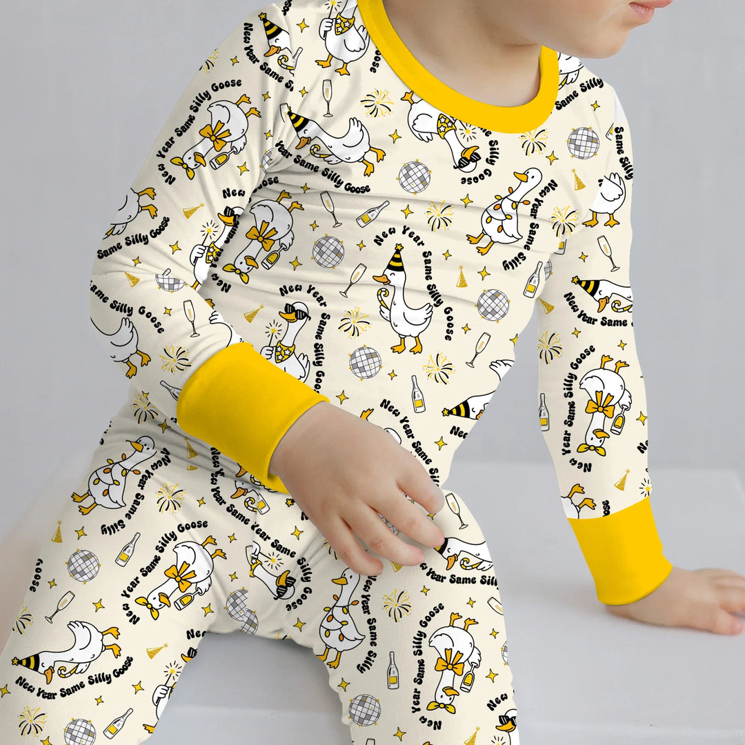 New Year Silly Goose Bamboo Two Piece Long Sleeve Pajama Set