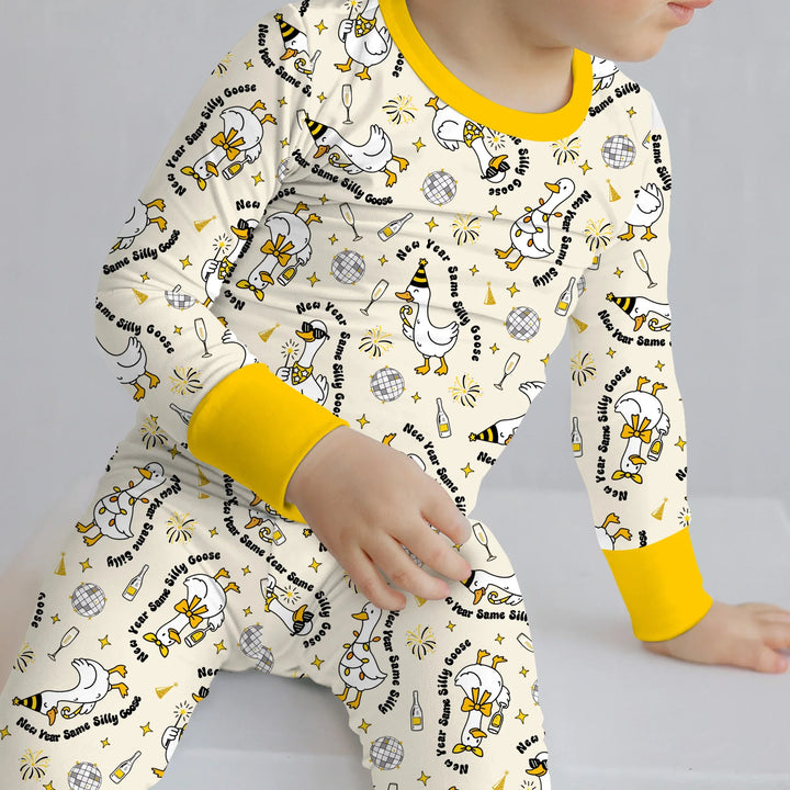 New Year Silly Goose Bamboo Two Piece Long Sleeve Pajama Set