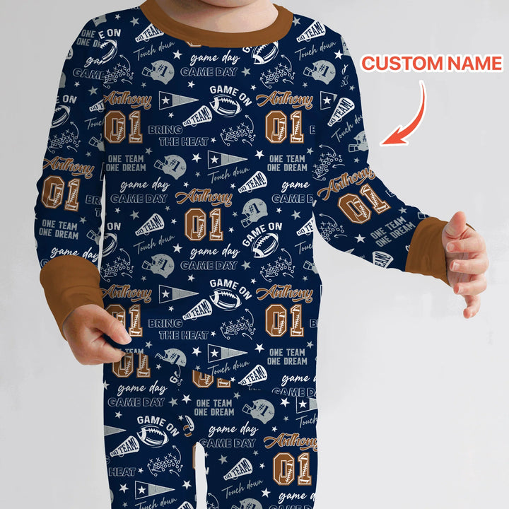 Custom Name Football Game Day Bamboo Two Piece Long Sleeve Pajama Set