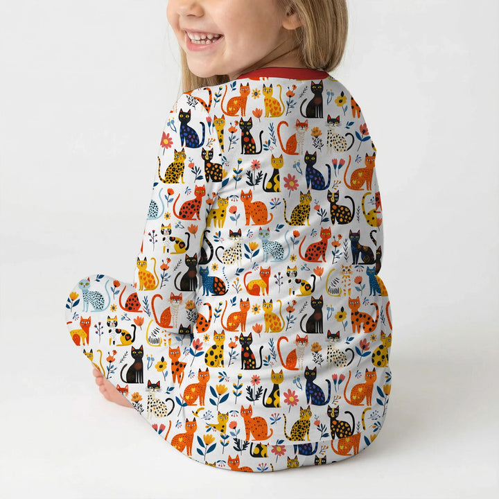 Whimsy Woodland Cats Bamboo Two Piece Long Sleeve Pajama Set