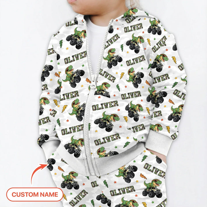 Custom Name Camo Trucker Dino Bamboo Zip Hoodie