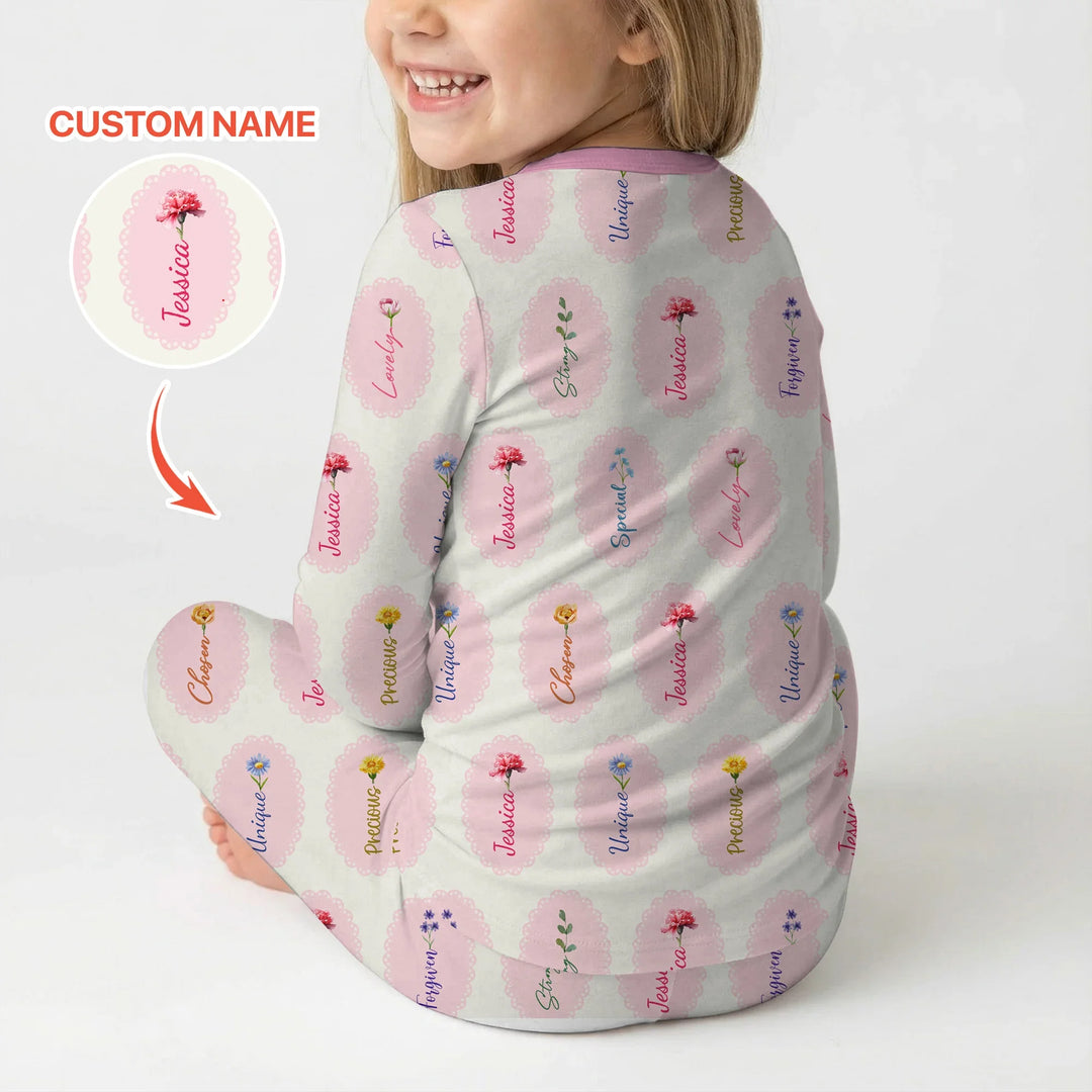 God Says I Am Birthmonth Flowers Custom Name Bamboo Two Piece Long Sleeve Pajama Set
