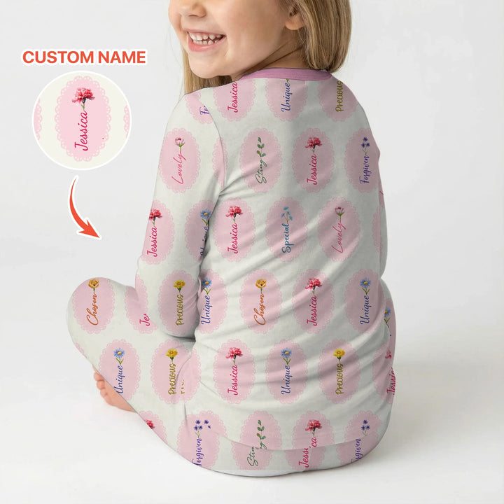God Says I Am Birthmonth Flowers Custom Name Bamboo Two Piece Long Sleeve Pajama Set