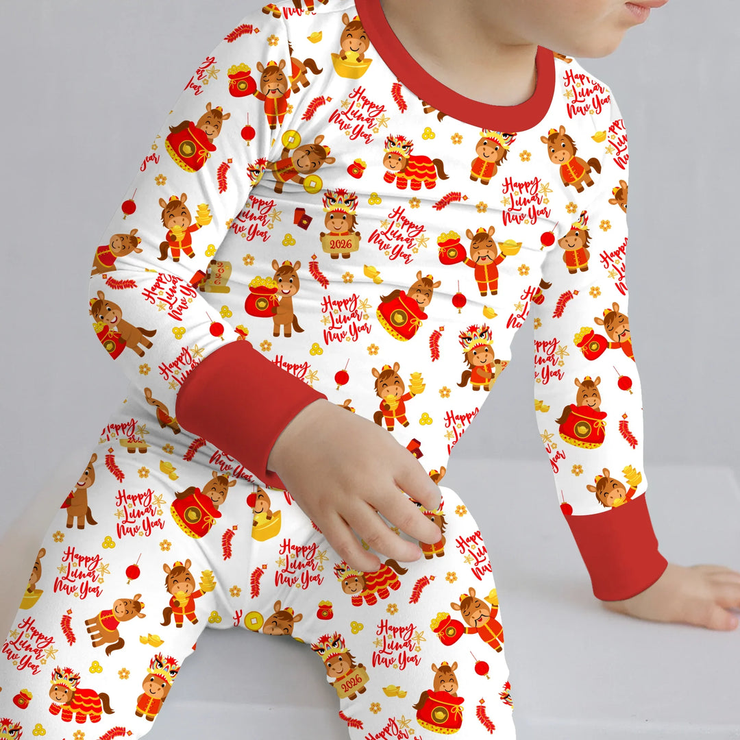 Year of the Horse Bamboo Two Piece Long Sleeve Pajama Set