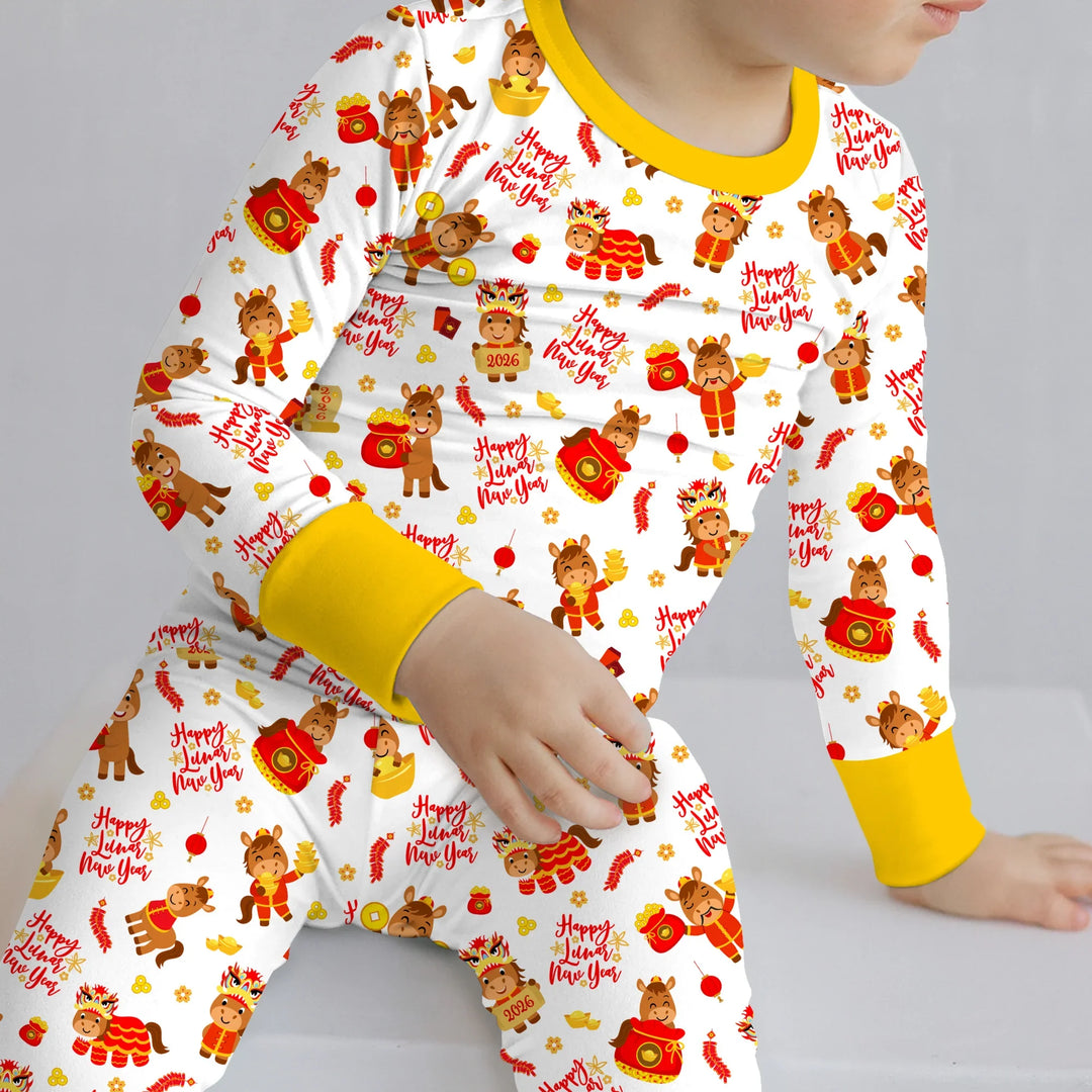 Year of the Horse Bamboo Two Piece Long Sleeve Pajama Set