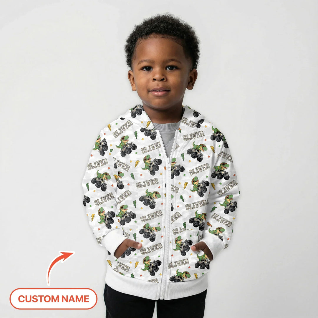 Custom Name Camo Trucker Dino Bamboo Zip Hoodie