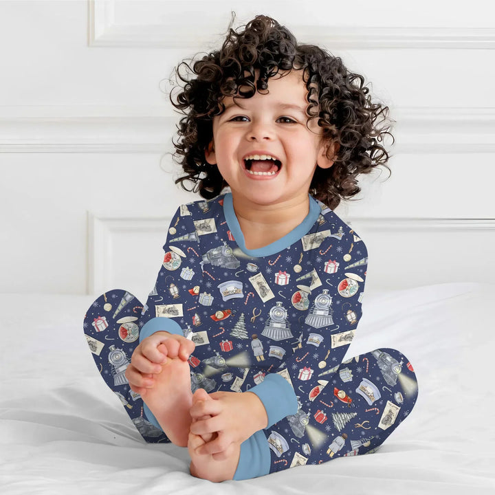 Christmas Train Bamboo Two Piece Long Sleeve Pajama Set