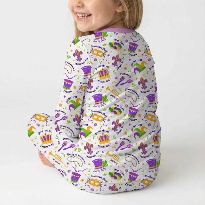 Mardi Gras Family Matching Bamboo Two Piece Long Sleeve Pajama Set