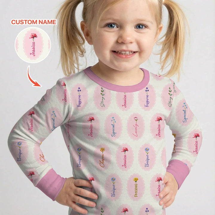 God Says I Am Birthmonth Flowers Custom Name Bamboo Two Piece Long Sleeve Pajama Set