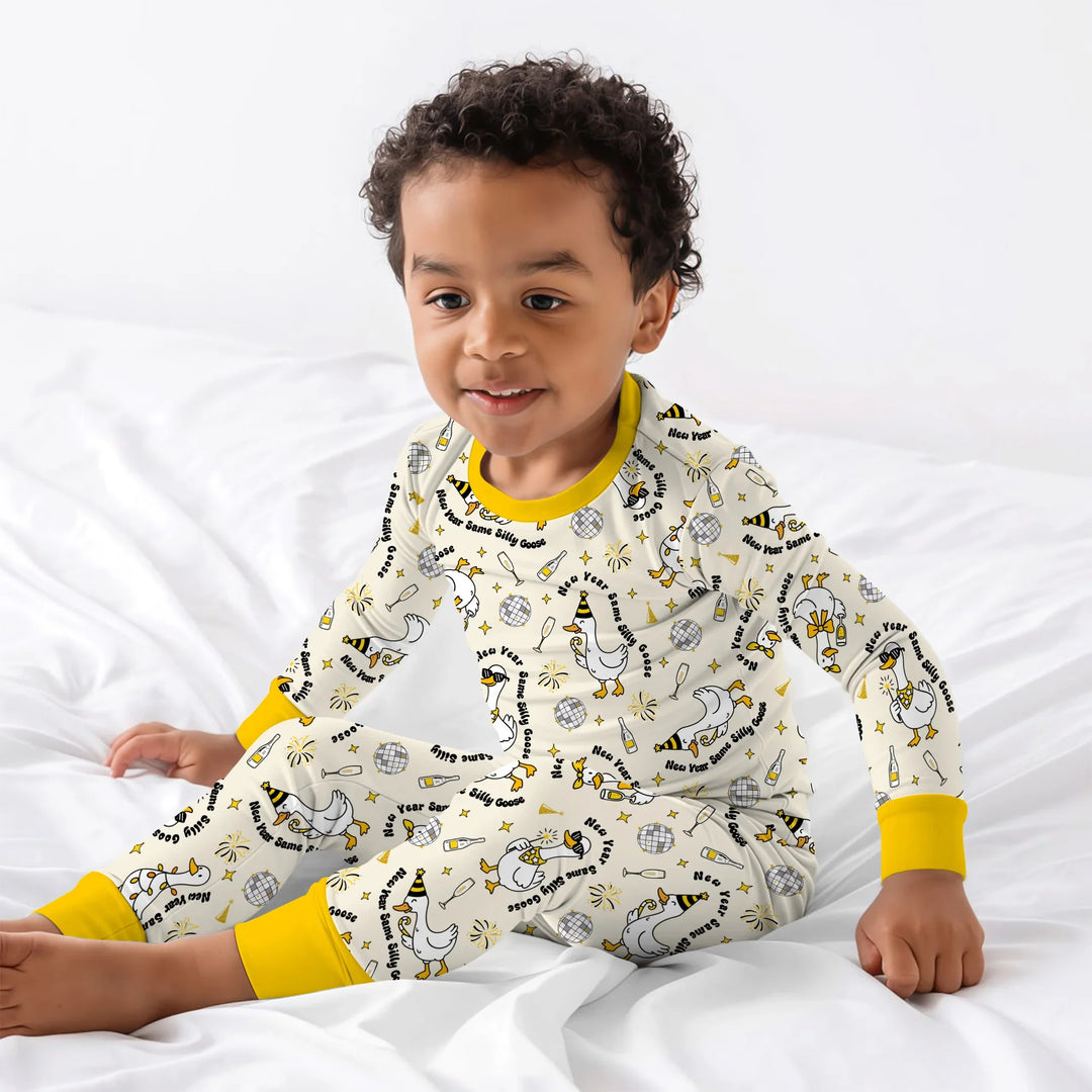 New Year Silly Goose Bamboo Two Piece Long Sleeve Pajama Set