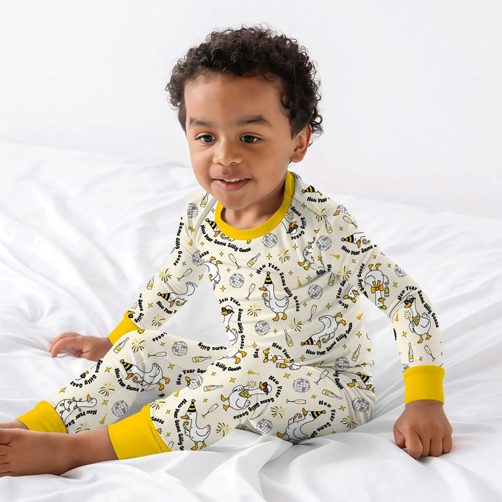 New Year Silly Goose Bamboo Two Piece Long Sleeve Pajama Set