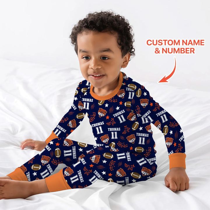 Custom Name Football Good Better Best Bamboo Two Piece Long Sleeve Pajama Set