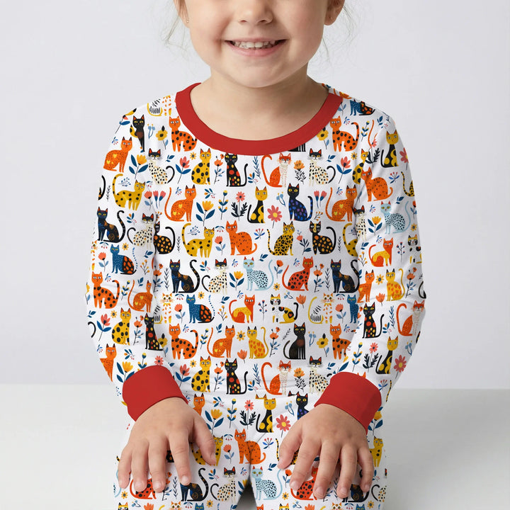 Whimsy Woodland Cats Bamboo Two Piece Long Sleeve Pajama Set