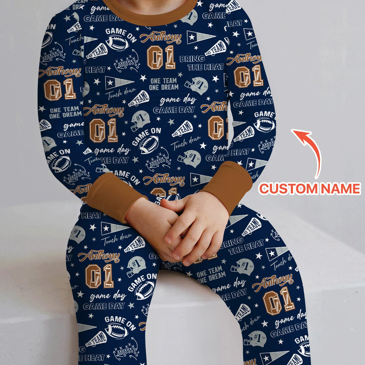 Custom Name Football Game Day Bamboo Two Piece Long Sleeve Pajama Set