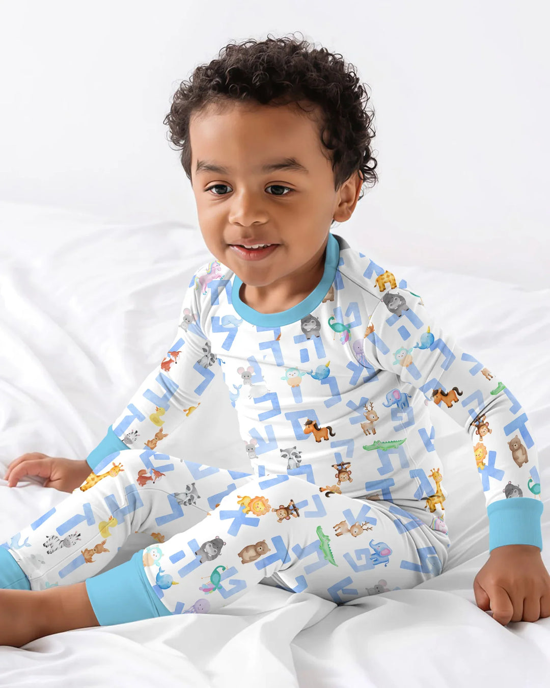 Hebrew Animal Alphabet Bamboo Two Piece Long Sleeve Pajama Set