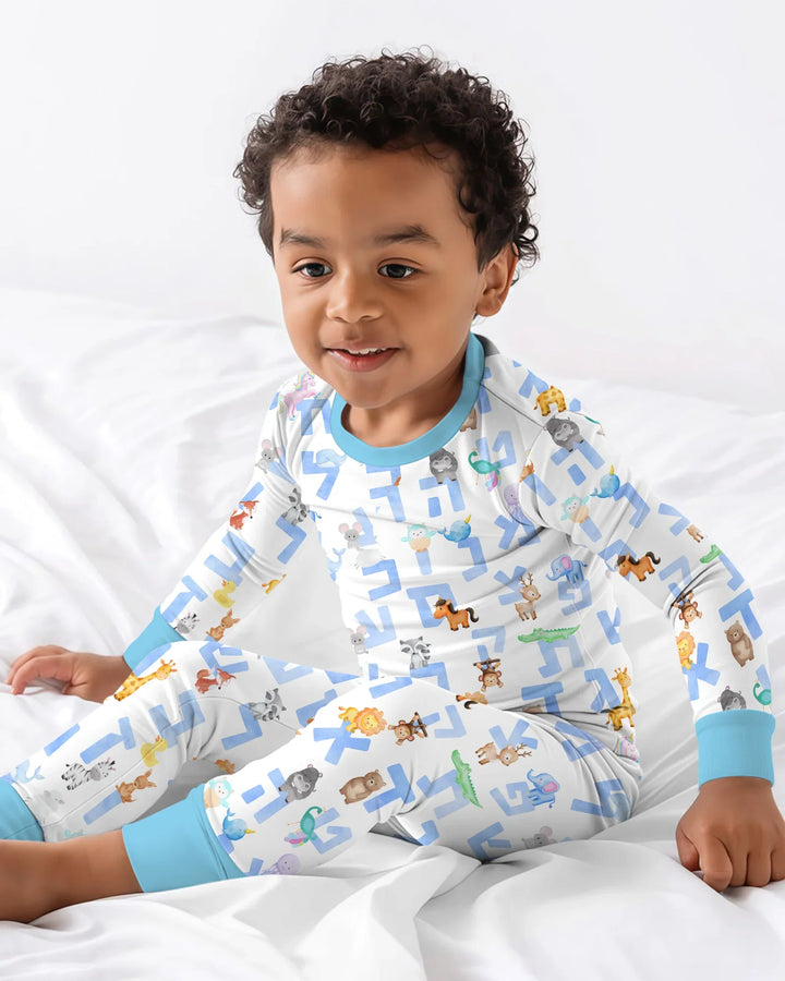 Hebrew Animal Alphabet Bamboo Two Piece Long Sleeve Pajama Set