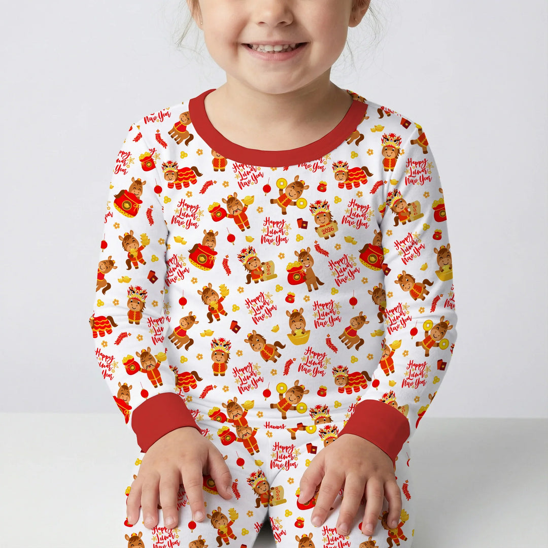 Year of the Horse Bamboo Two Piece Long Sleeve Pajama Set