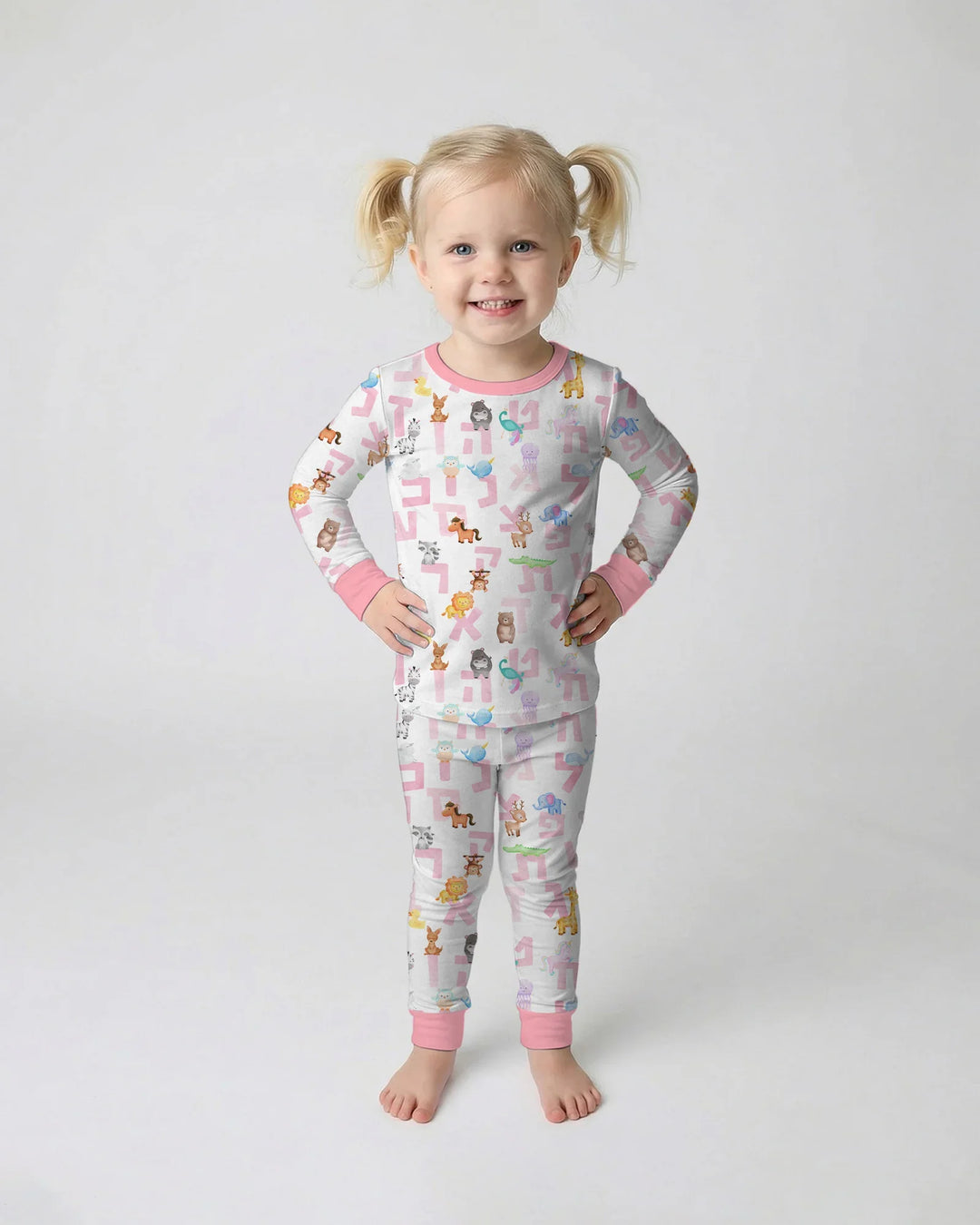 Hebrew Animal Alphabet Bamboo Two Piece Long Sleeve Pajama Set