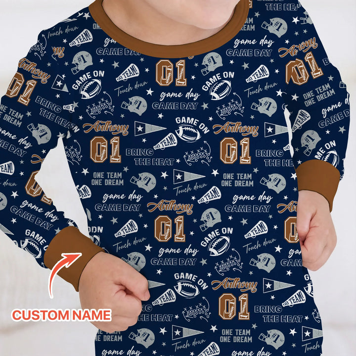 Custom Name Football Game Day Bamboo Two Piece Long Sleeve Pajama Set