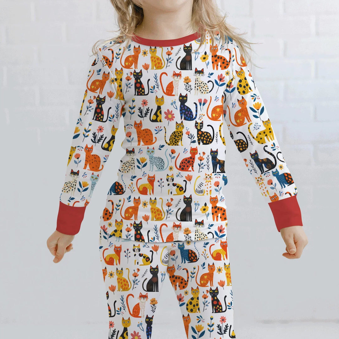 Whimsy Woodland Cats Bamboo Two Piece Long Sleeve Pajama Set