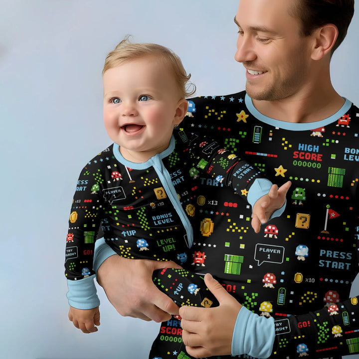 Pixel Game Lover Matching Bamboo Two Piece Short Sleeve Shorts Pajama Set