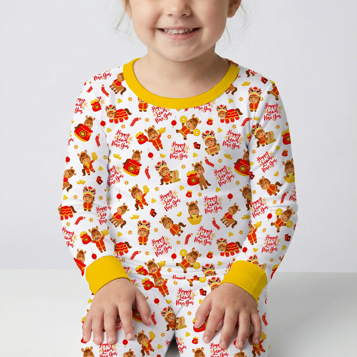 Year of the Horse Bamboo Two Piece Long Sleeve Pajama Set