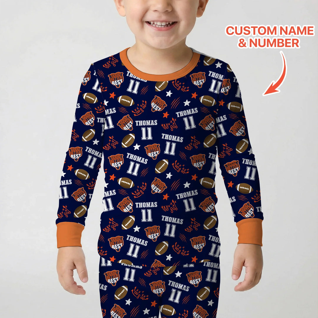 Custom Name Football Good Better Best Bamboo Two Piece Long Sleeve Pajama Set