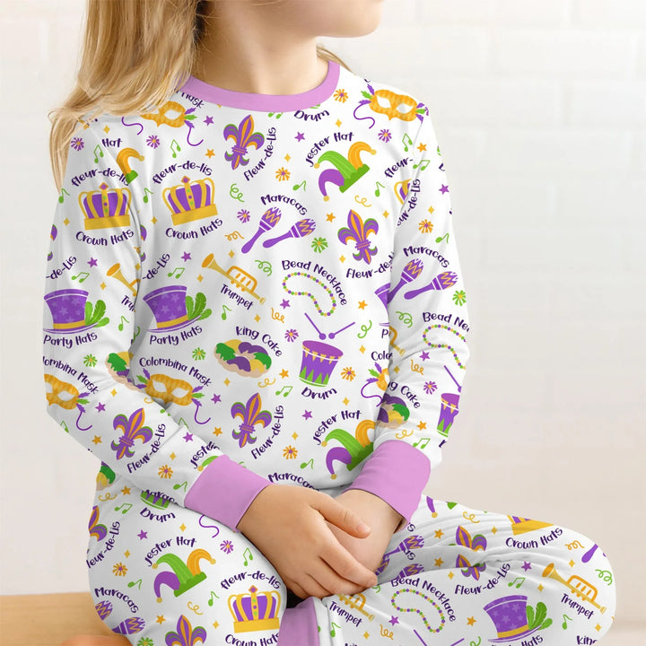 Mardi Gras Family Matching Bamboo Two Piece Long Sleeve Pajama Set