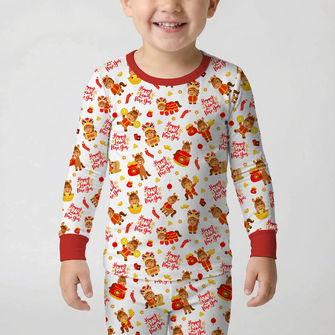 Year of the Horse Bamboo Two Piece Long Sleeve Pajama Set