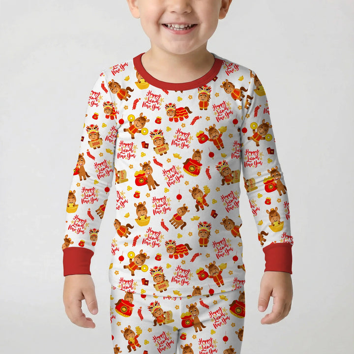 Year of the Horse Bamboo Two Piece Long Sleeve Pajama Set