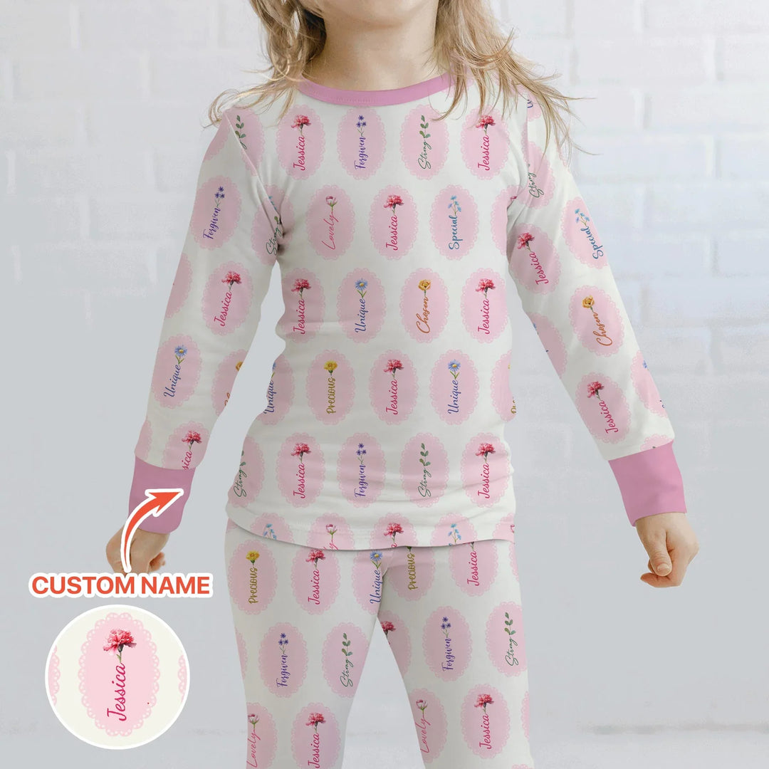 God Says I Am Birthmonth Flowers Custom Name Bamboo Two Piece Long Sleeve Pajama Set