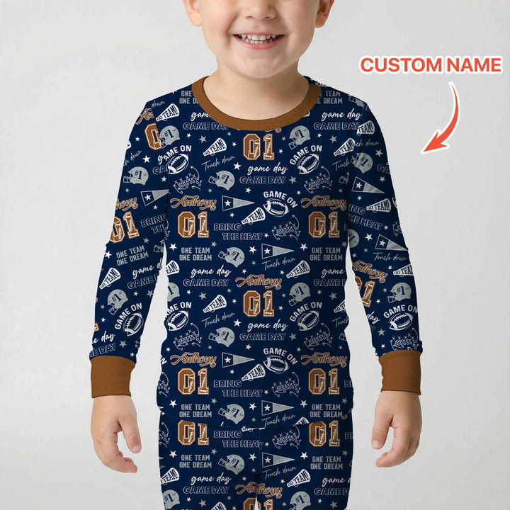 Custom Name Football Game Day Bamboo Two Piece Long Sleeve Pajama Set