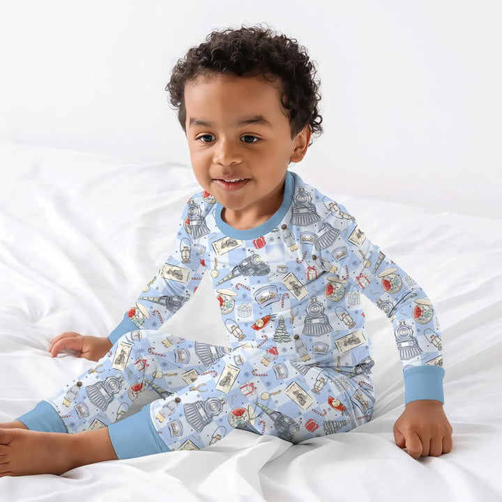 Christmas Train Bamboo Two Piece Long Sleeve Pajama Set