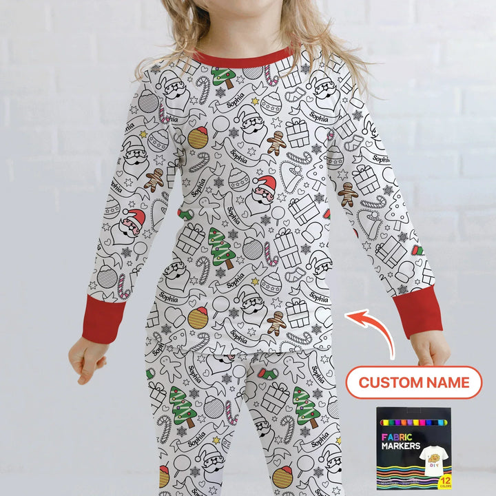 Joyful Doodle Christmas Colorable Bamboo Two Piece Long Sleeve Pajama Set