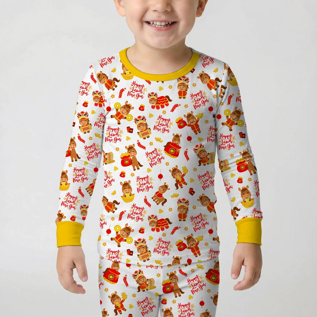 Year of the Horse Bamboo Two Piece Long Sleeve Pajama Set