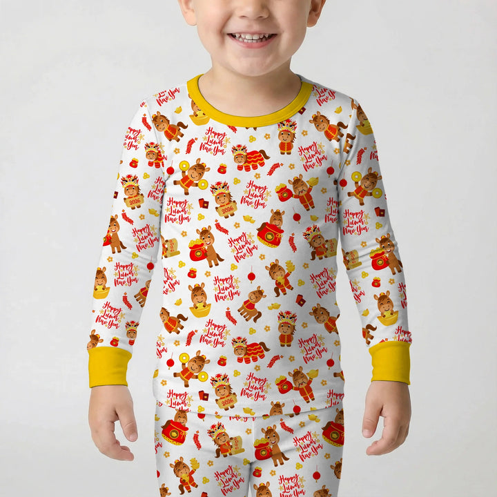Year of the Horse Bamboo Two Piece Long Sleeve Pajama Set